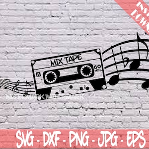 Mix Tape Cassette SVG, Cassette vintage rétro des années 80 et 90, Hip Hop, Art mural Muisc, fichier de coupe Cricut Glowforge, musique country Rap SVG