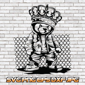 Hop Hop King svg, Gangsterbär png, Retro svg, Rap Musik svg, 80er Jahre svg, oldschool svg, Hip Hop dxf, 90er Jahre svg, Mix Tape eps, 90er Beat