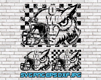 Owls Football svg, Owls Football png, Checkered, Distressed, Digital Download, jpg, eps, dxf