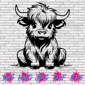 Baby Highland Cow SVG, Highland Cow Head PNG, Highland SVG, Cricut Silhouette Cut File t-shirt Design Sublimation Funny Cartoon Animals Farm
