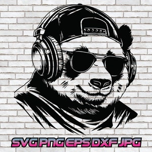 Panda DJ svg, Old School Hip Hop png, DJ svg, Hip Hop Vector, Cricut Silhouette Cut File T-shirt Design png Retro 90s 90's 80s 80's Rapper