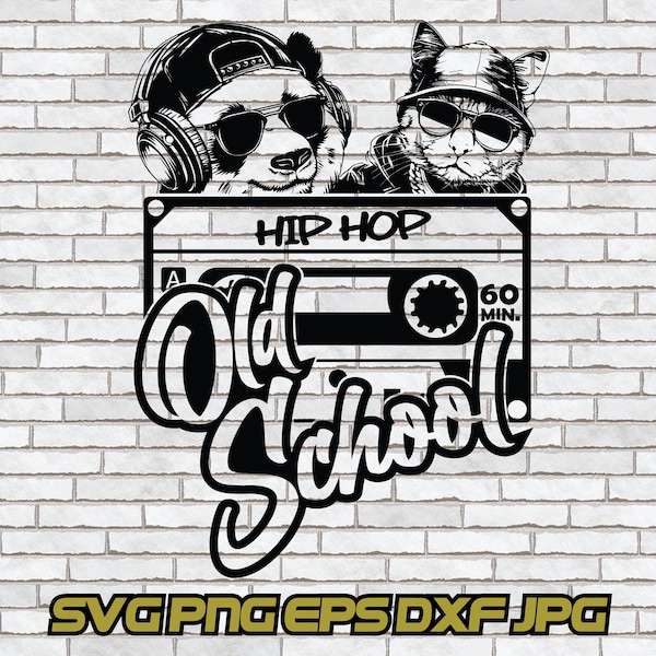 Hip Hop Graffiti Cat Cartoon svg, Panda DJ svg, Old School png, Hip Hop svg, Party Decor Download, Shirt Design, Retro, Throwback, 90's, 80s