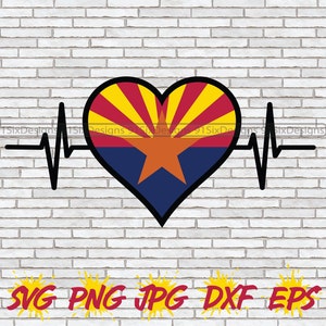Arizona Heart SVG State Flag Messy Bun Sublimation Vector PNG Phoenix Tucson Arizona Wall Art Design Cricut Silhouette Map Outline Cut File