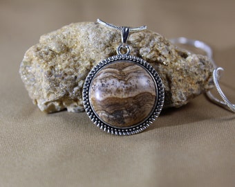 Jasper pendant with matching pendant | Brown natural stone in natural tones.