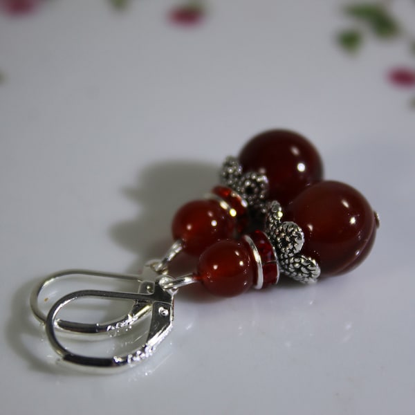 Agaat oorbellen, 925 gemerkte sieraden met echte edelstenen | Juwelen met rode natuursteen , oorbellen Agaat
