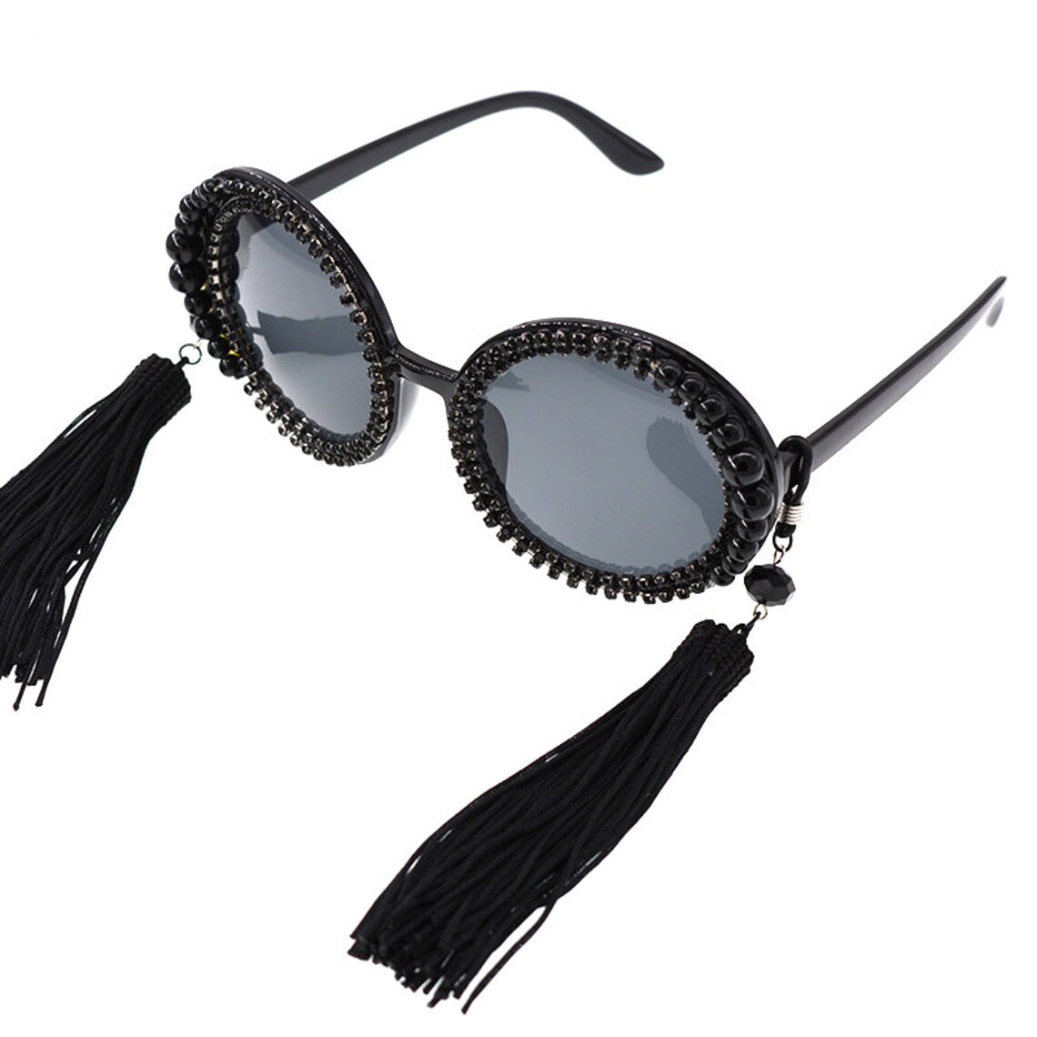 Black Jewel Fringe Sunglasses Etsy