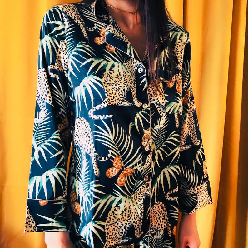 Tropical Leopard Print Pajama Set | Etsy