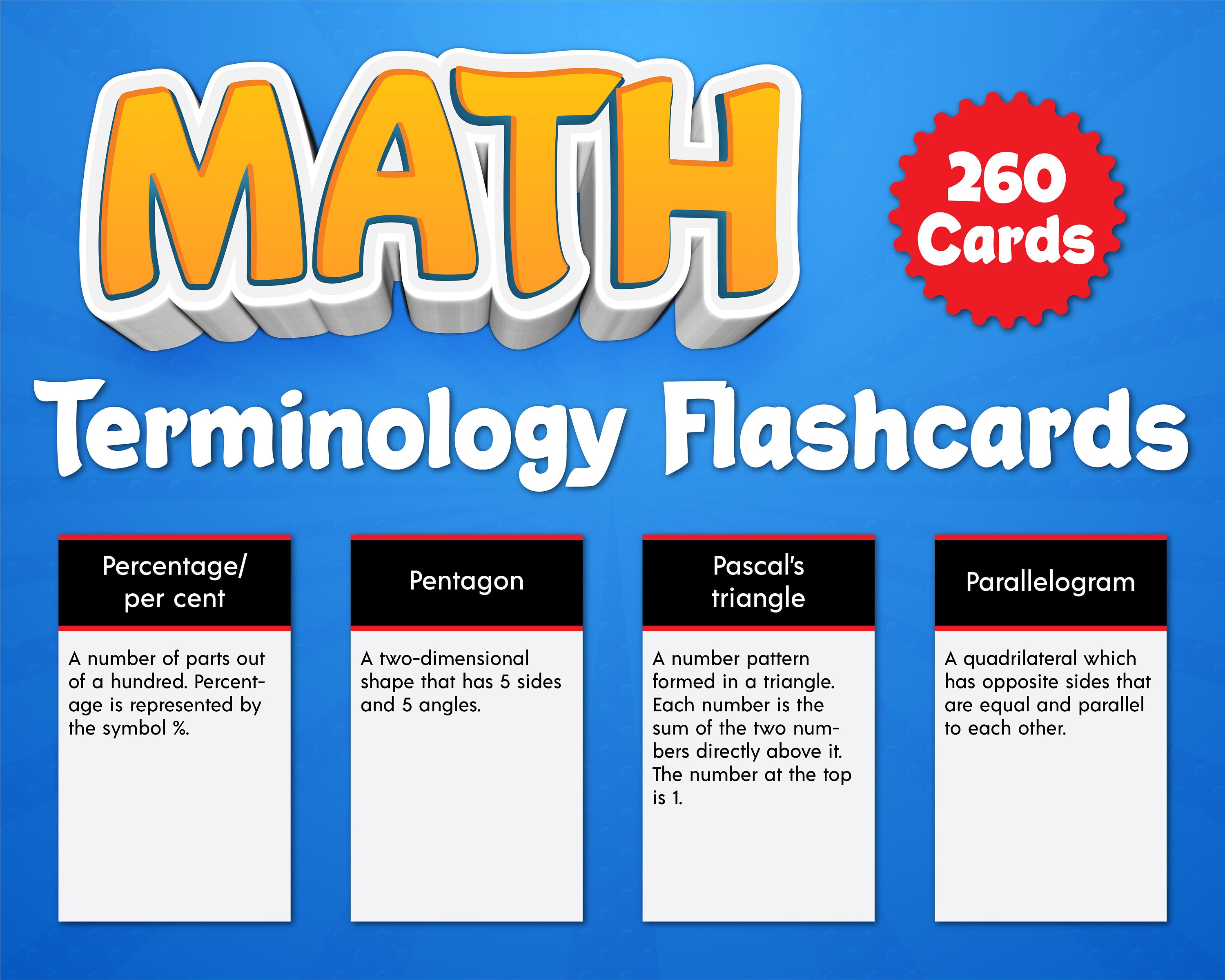 Mathematical Terminology Educational Flash cards Math Etsy