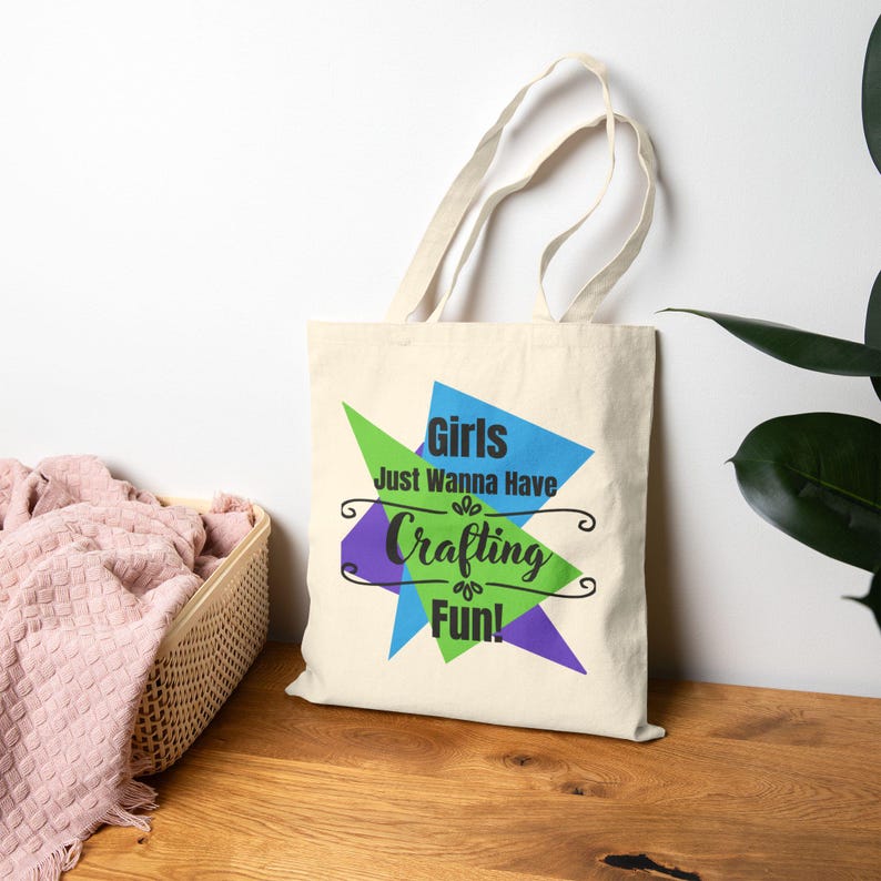 Girls Just Wanna Have Crafty Fun Cotton Canvas Tote Bag image 1