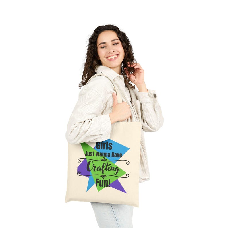 Girls Just Wanna Have Crafty Fun Cotton Canvas Tote Bag image 3