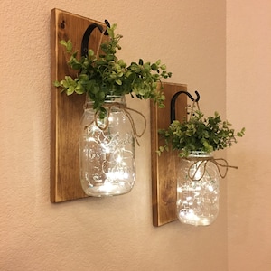 Set of Two Quart Mason Jar Wall Sconces, Hanging Mason Jars, Mason Jar Sconce. Rustic Wall Sconce. Mason Jar Lantern. Farmhouse Wall Decor.