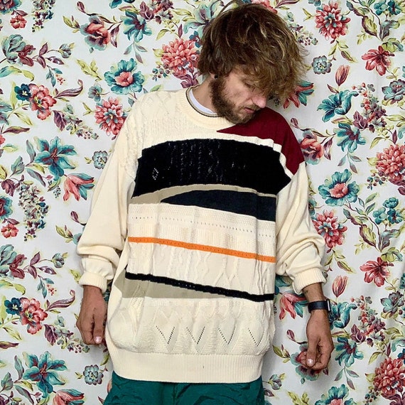 90s coogi style suede knit sweater italy
