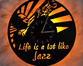 Jazz Music Art LED Light Vinyl Record Wall Clock Life is a lot like Jazz Wall Decor Vinyl Jazz Music Shirt Jazz Music Gift For Musicants