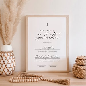 Plantilla de certificado de madrina moderna, 100% editable, certificado de padrino mínimo, certificado de padrinos imprimible, descarga instantánea, P52