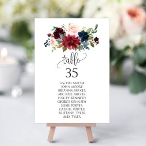 Numéros de table modifiables, modèle de numéros de table de Bourgogne, numéros de table Marsala, numéros de table de mariage, modèle de numéros, cartes de table, P16