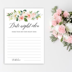 Date Night Ideas Cards, Wedding Date Night Advice, Date Night Cards, Bridal Shower Game, Instant Download, Blush Date Night Ideas, P18
