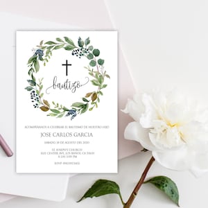 Invitacion de Bautizo, Bautizo Invitation, Invitaciones Bautizo, Greenery Baptism Invitation, Boy Baptism Invitation, Bautizo, P17