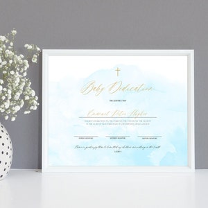Plantilla de Certificado de Dedicación de Bebé Azul Claro, 100% Editable, Dedicación de Niño, Certificado de Bautismo Imprimible, Descarga Instantánea, P72