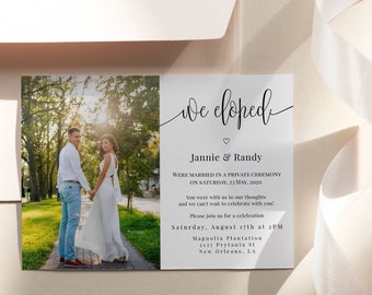 We Eloped Announcement Template, We Got Married Invitation, Photo Wedding Announcement, 100% Editable, Printable, Instant Download, Templett