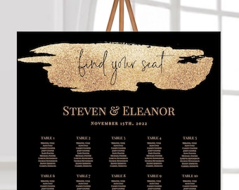 Black And Gold Wedding Seating Chart Template, 100% Editable, Printable Seating Plan, DIY Seating Chart, Modern Seating Chart, Templett, P43