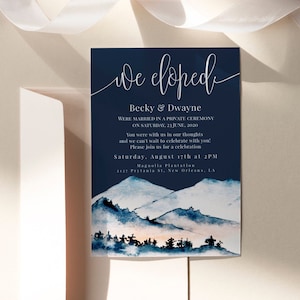Mountain We Eloped Announcement Template, Winter Elopement Printable, Bohemian Wedding Announcement, 100% Editable, Nature, Templett, P41