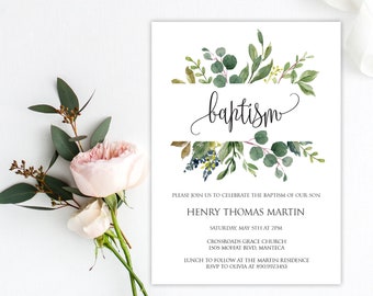 Editable Baptism Invitation, Greenery Baptism Invitation, Boy Baptism Invitation, Greenery Baptism Template, Baptism Invitation, P17