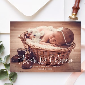 Photo Birth Announcement Template, Printable Birth Announcement Card, 100% Editable, Gender Neutral, Instant Download, Elegant, Templett