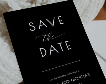 Black Save The Date Invitation Template, 100% Editable, Minimalist Modern Save Our Date, Elegant, Printable, Simple, DIY Save The Date, P68