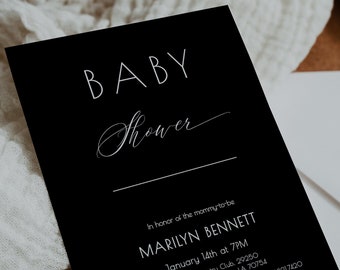 Black Baby Shower Invitation Template, Minimalist Baby Shower, 100% Editable, Printable, DIY Simple Invite, Minimal, Elegant, Templett, P68