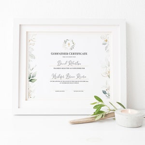 Plantilla de certificado de padrino de Gold Greenery, 100% editable, Certificado de madrina, Certificado de padrinos imprimible, Descarga instantánea, P31