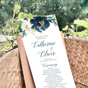 Navy Wedding Program Template, Navy Wedding Programs, Printable Wedding Programs, DIY Wedding Programs, Ceremony Template, Program, P19