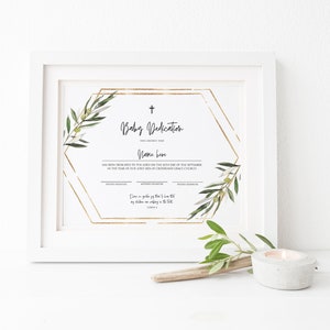 Plantilla de certificado de dedicación de bebé, 100% editable, dedicación de niño de oro, certificado de bautismo imprimible, descarga instantánea, Templett, P22