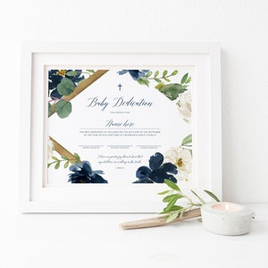 Plantilla de certificado de dedicación de bebé de la Marina, 100% editable, dedicación de niño, certificado de bautismo imprimible, descarga instantánea, Templett, P19