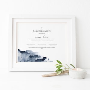 Plantilla de certificado de dedicación de bebé de la Marina, 100% editable, dedicación de niño, certificado de bautismo imprimible, abstracto, moderno, Templett, P34