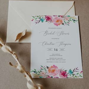 Teal Pink Bridal Shower Invitation, 100% Editable, Floral Bridal Shower Invite, Bridal Bruch Invitation, Couples Shower, Bride To Be, P47
