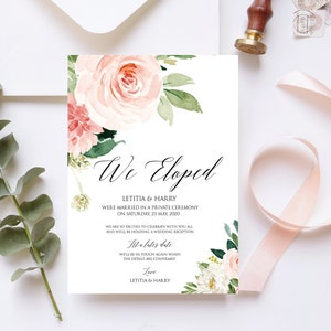 Blush We Eloped Announcement Template, Elopement Printable, Wedding Announcement Invitation, 100% Editable, Instant Download, Templett, P18