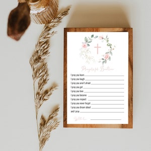 Rose Gebete für Baby Kartenvorlage, 100% bearbeitbar, bedruckbar, Taufe, Gold Greenery Gebete für Baby, Templett, Sofort-Download, P31a