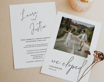 We Eloped Announcement Template, We Got Married Invitation, Photo Wedding Announcement, 100% Editable, Printable, Instant Download, Templett