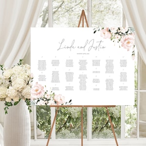 Bewerkbare zitplaatsen grafiek sjabloon, bloemen zitplaatsen grafiek, blozen zitplaatsen, alfabetische zitplaatsen grafiek, bruiloft zitplaatsen Board, 100% bewerkbaar, P30