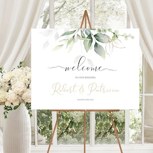 Gold Greenery Wedding Welcome Sign Template, Welcome To Our Wedding, 100% Editable, Landscape Welcome, Instant Download, Calligraphic,  P31