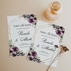 Purple Gold Save The Date Invitation Template, 100% Editable Save The Date, Save Our Date, Printable, Try Before Buy, Gold, Templett, P29