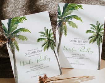 Palm Tree Birthday Invitation Template, 100% Editable, Printable, 30th Birthday Party, Instant Download, Tropical, Nature, Templett, P61