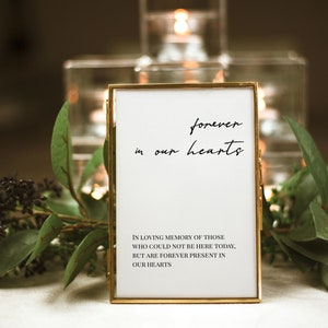Minimalist Forever in our Hearts Sign, In Loving Memory Sign, Memory Sign, Memorial Table Sign, In Memory, Wedding Sign, Memory Sign, P36