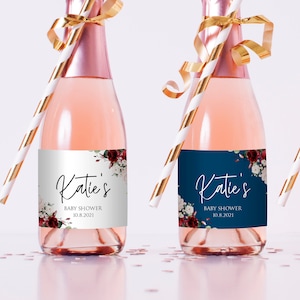 Burgundy Wine Bottle Label, Mini Bottle Label Template, Champagne Sticker, Wedding Favor, Bridal Shower Favor, Templett, 100% Editable, P26