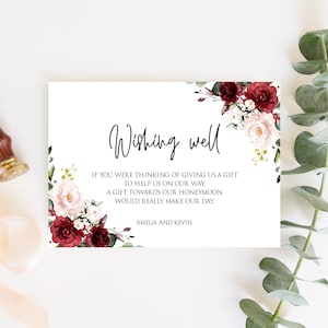 Burgundy Wishing Well Template, Wishing Well Card, Printable Wishing Well Card, DIY Wishing Well Card Insert, Gift Request Insert, P26