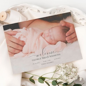 Modèle d’annonce de naissance, carte d’annonce de naissance photo imprimable, 100 % modifiable, neutre en termes de genre, téléchargement instantané, Templett