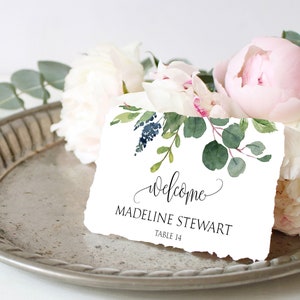 Place Card Template, Greenery Place Card, Wedding Place Card Template, Name Card, Seating Card, Printable File, Greenery Name Card, P17
