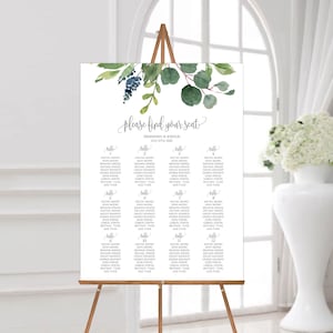 Eucalyptus Seating Chart Template, Greenery Wedding Seating Chart, Printable Seating Chart, Wedding Seating Board, Templett Seating, P17