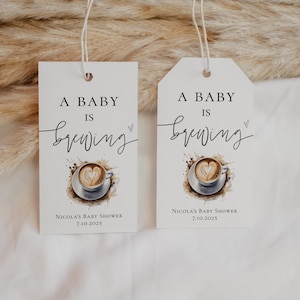 Coffee Baby Shower Favor Tag A Baby Is Brewing Gift Tag Printable Coffee Themed Baby Shower Thank You Tag Latte Party Favor Tag Templett