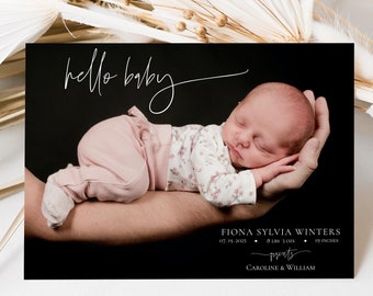 Hello Baby Birth Announcement Template Printable Birth Announcement Card Photo Gender Neutral Birth Text Message 100% Editable Templett, P79